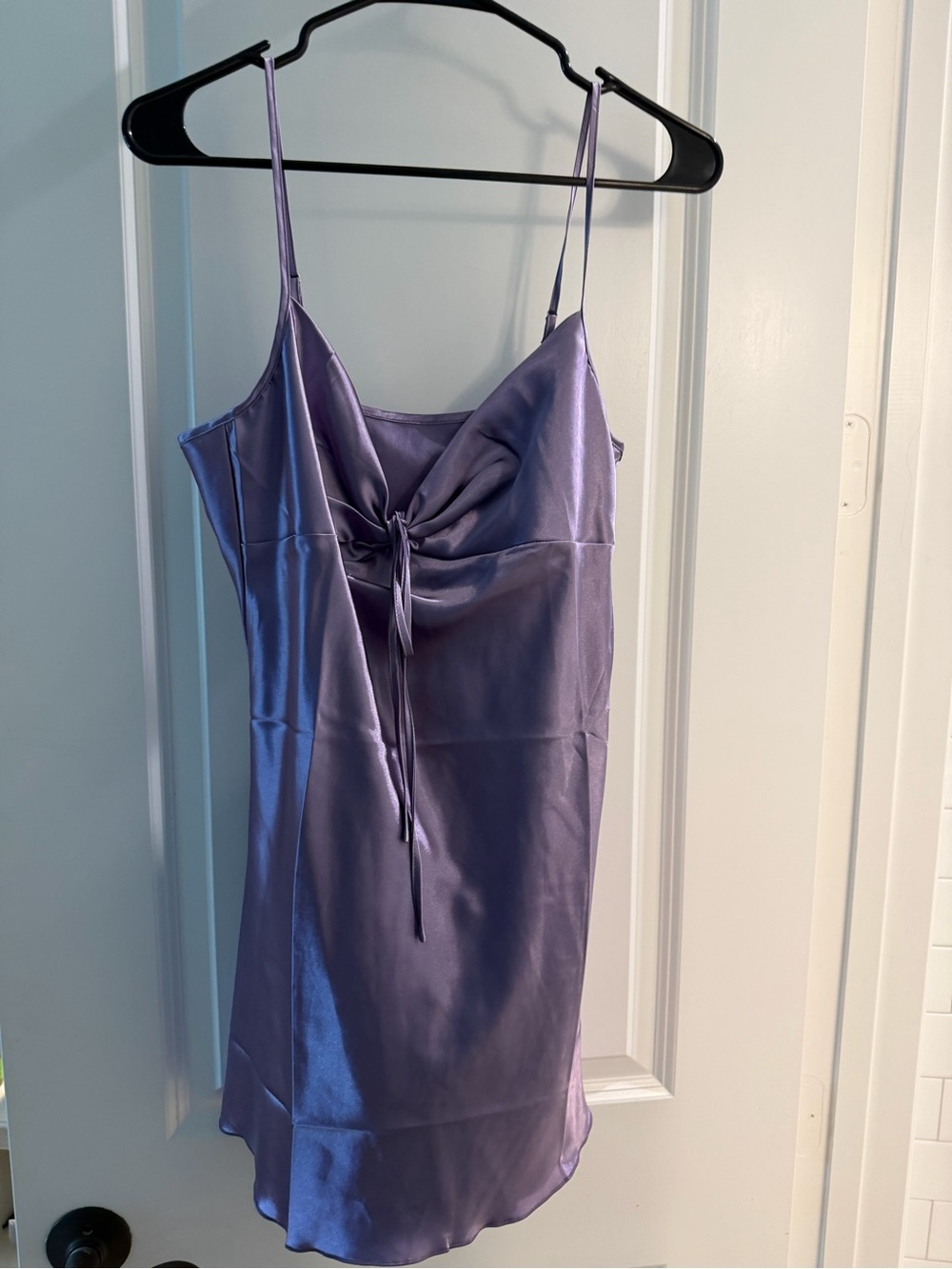 Satin Lavender Slip Dress with Front Tie
